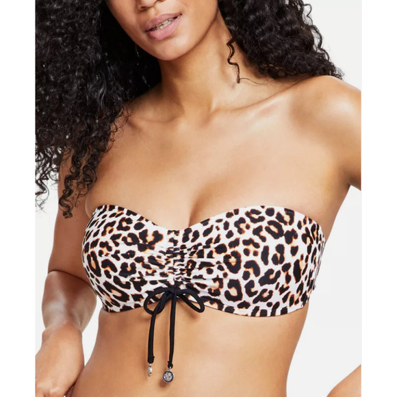 DKNY Women's Leopard-Print Bandeau Tie-Front Bikini Top 11505